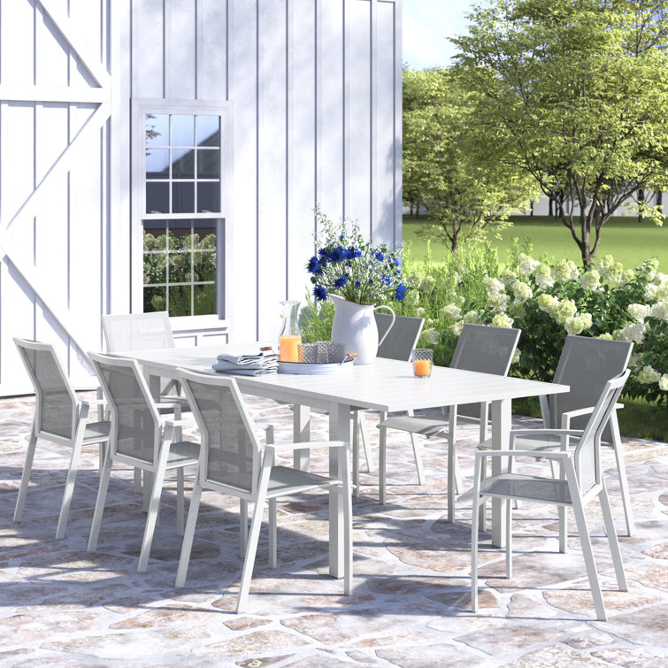 Calliana Patio Dining Set with Extendable Dining Table and Fully Assembled Stackable Chairs Wade Logan Color Gray Number of Chairs Included 8